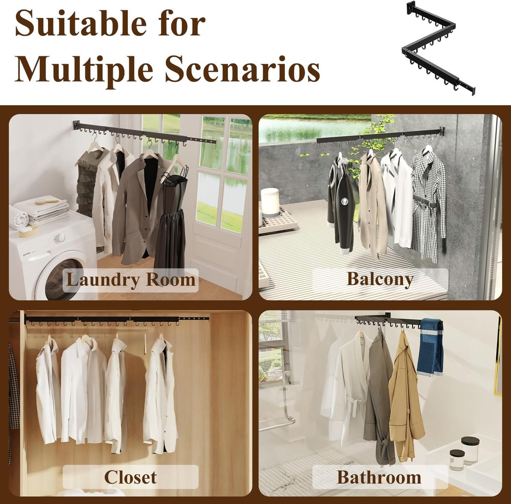 Clothes Drying Rack Wall Mounted, Foldable Laundry Drying Rack,Retractable Tri-F
