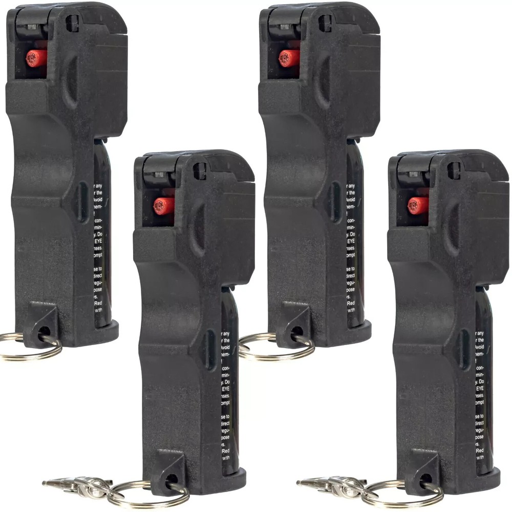 4 Pack BURN Pepper Spray Self Defense 1/2oz Security Flip Top Keychain Black