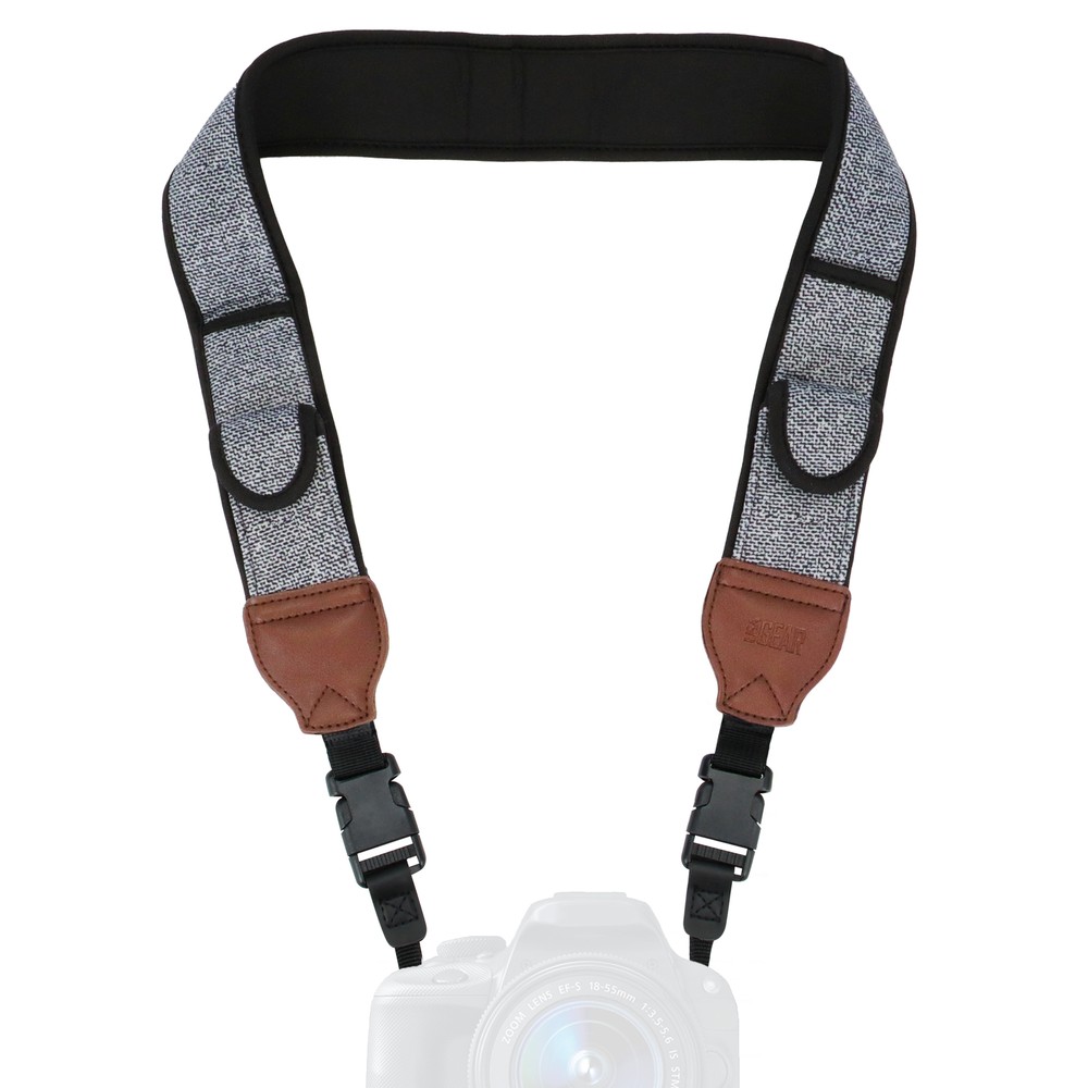 USA GEAR TrueSHOT Camera Neck Strap with Accessory Pockets (Grey Woven Pattern)