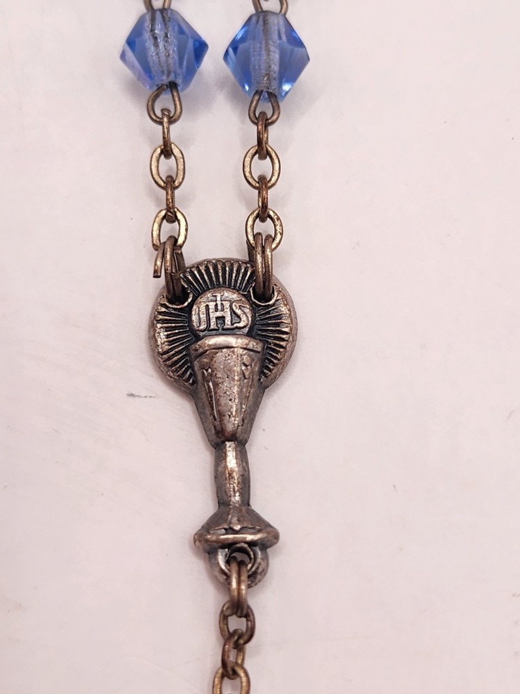 Vintage Catholic Rosary Blue Crystal Beaded Rosary