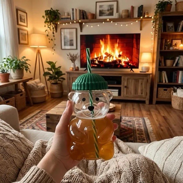 2026 Barista Bear Cup Limited Edition Glass With Straw Free Brush Gift 500 ML