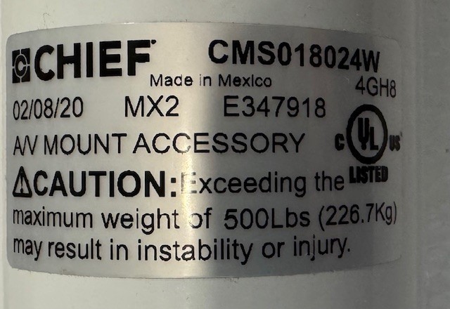 Chief CMS018024W 18-24" Speed Connect Adjustable Extension Column NEW Ships FREE