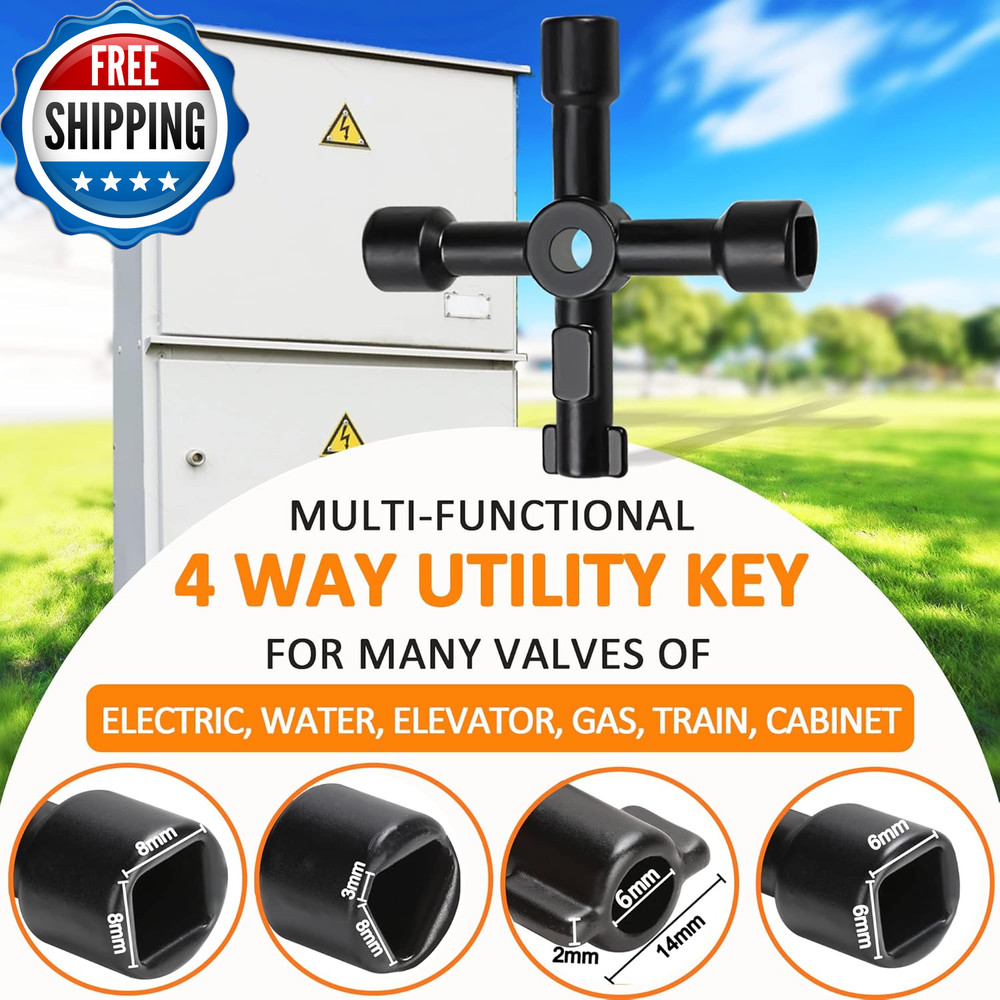 37 Inch Water Meter Key, Adjustable Length, 4-Way Multi-Functional Utility Key,