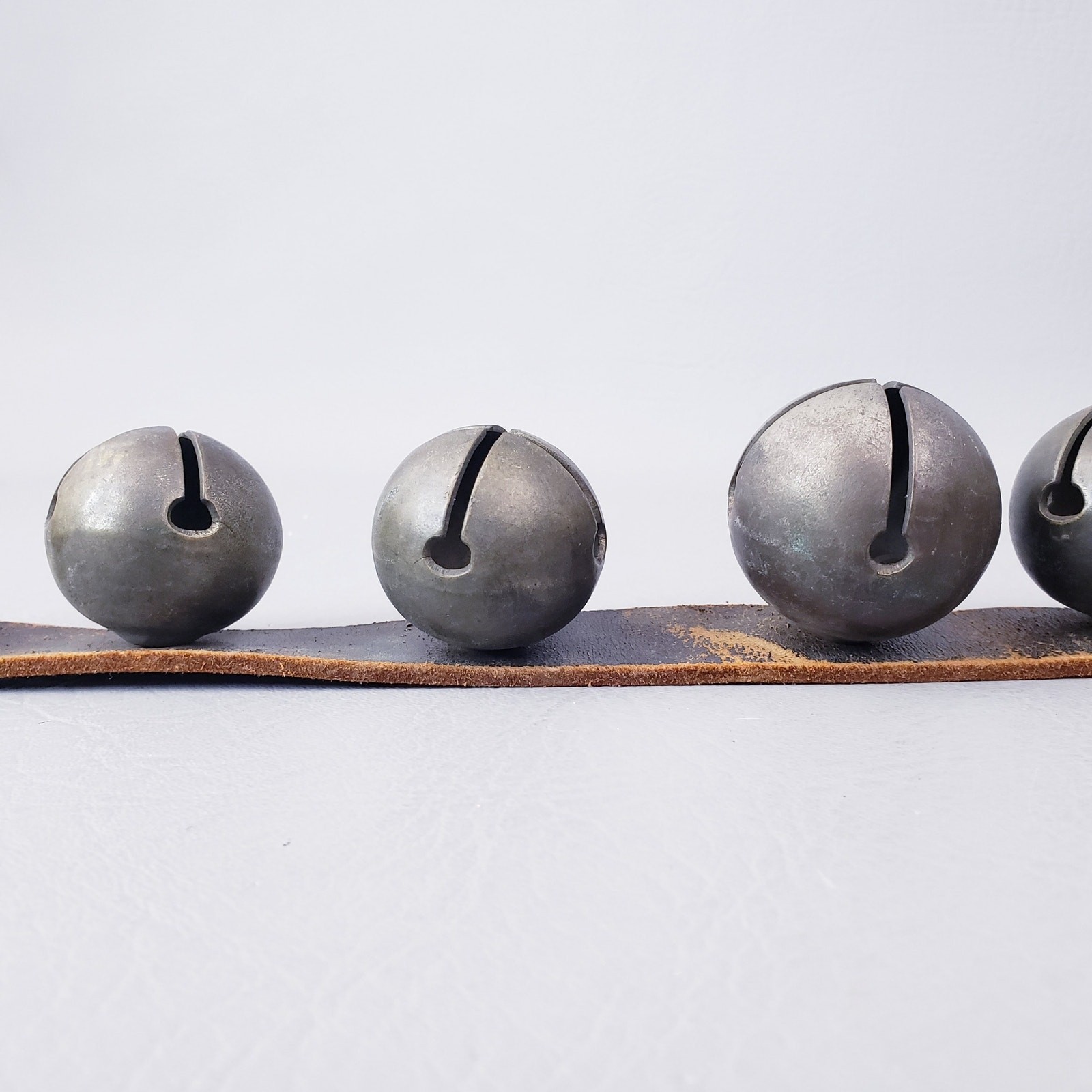 1890's Antique 12 Sleigh Bells On 27" Leather Strap