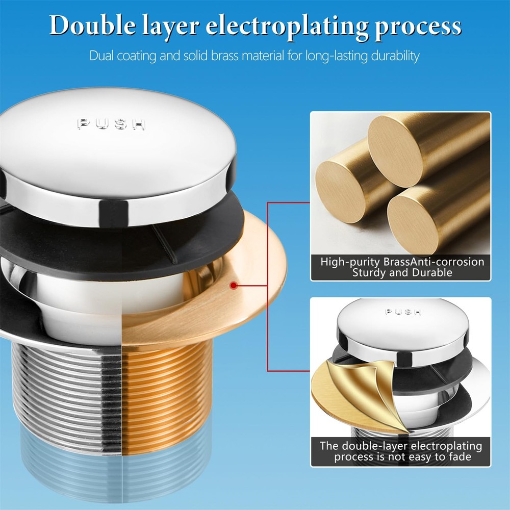 Tip Toe Bathtub Drain Conversion Kit Assembly, Tub Plug Chrome Plated
