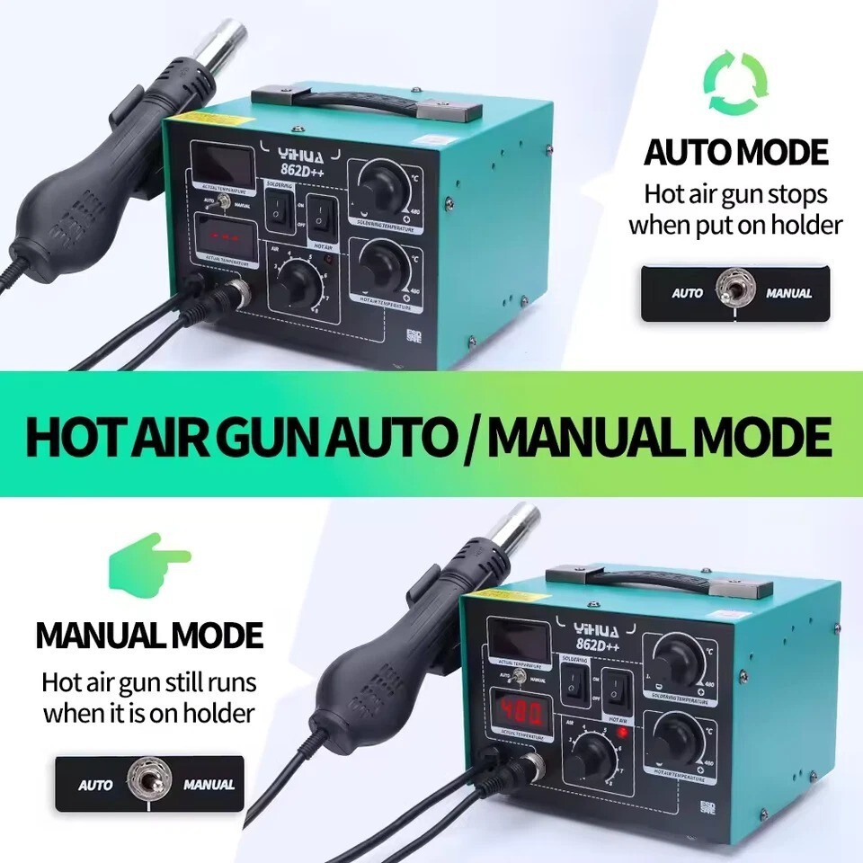 YIHUA 862D++ 750W Hot Air Rework Station Soldering Iron Station Kit Digital SMD