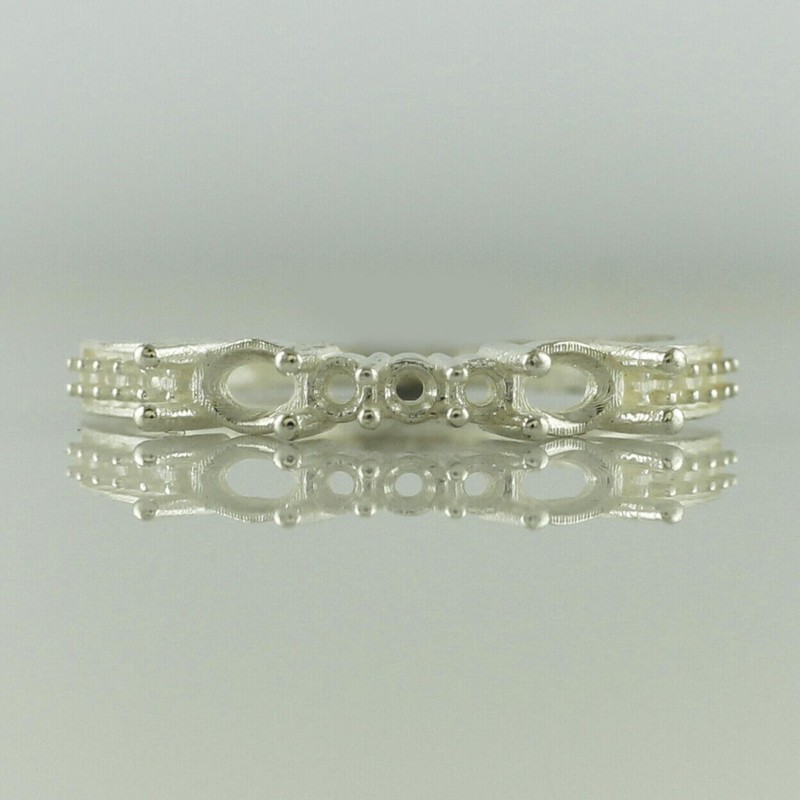 925 Sterling Silver 2mm Round Semi Mount Three-Stone Ring For Wedding Ring