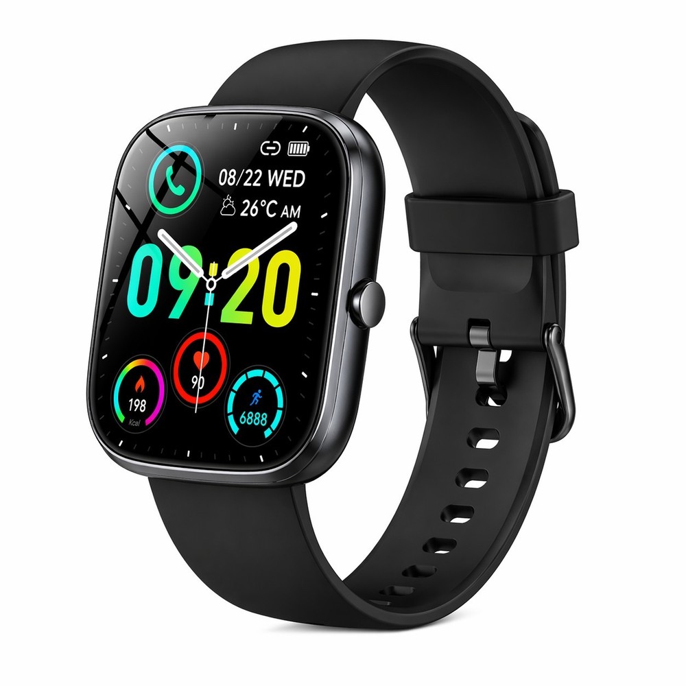 Bluetooth smartwatch, calls, fitness tracking, iPhone & Android compatible.