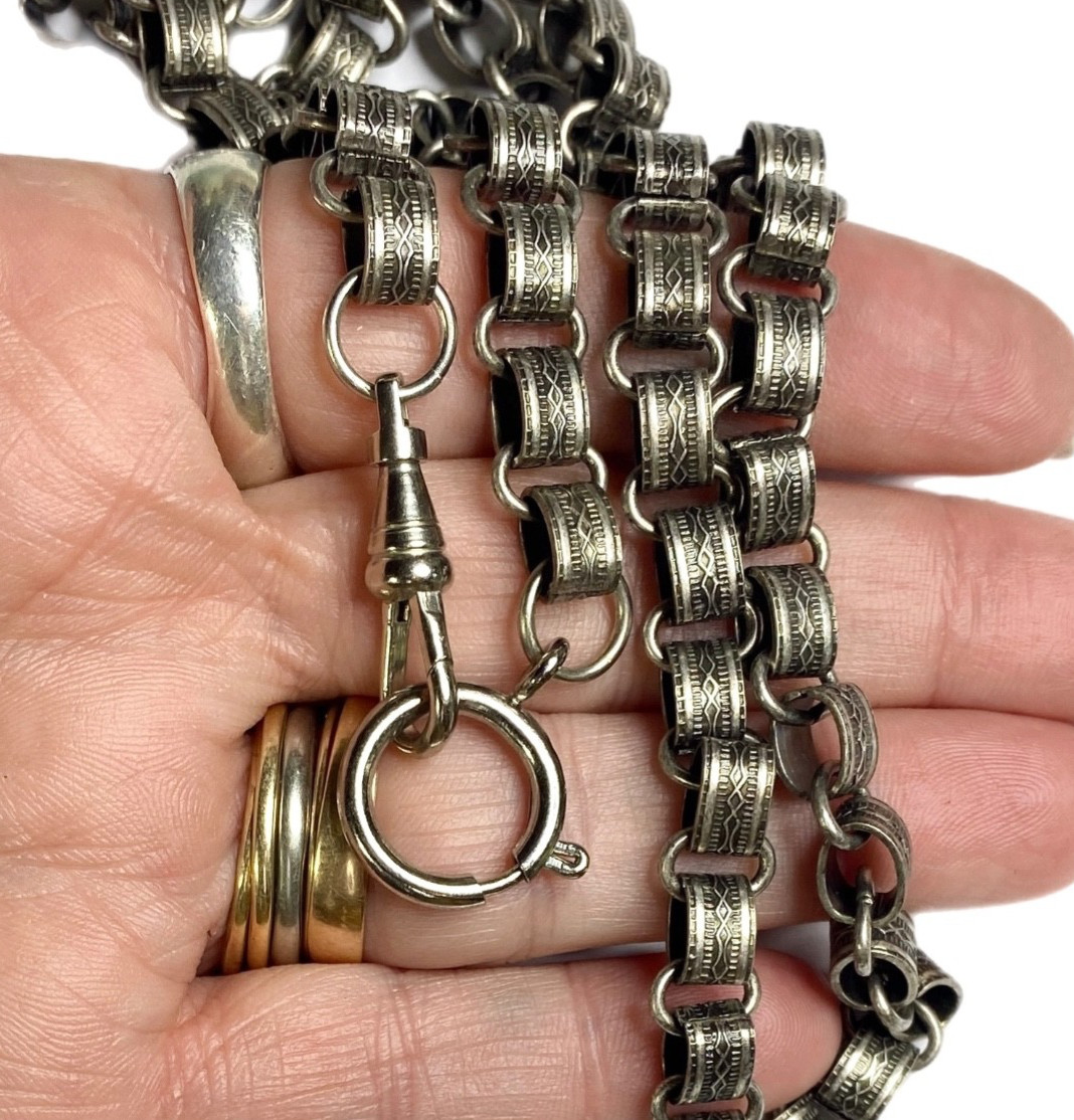 LUX Chunky Pocket Watch Chain/ Book Chain Necklace, Silver Tone, 24”