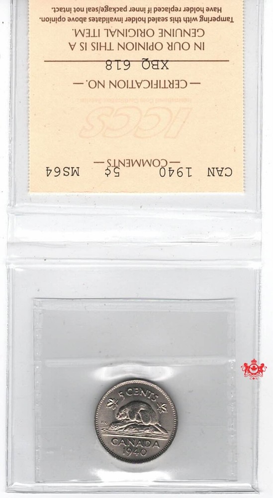 1940 Canada 5 Cents - ICCS MS64 - XBQ 618