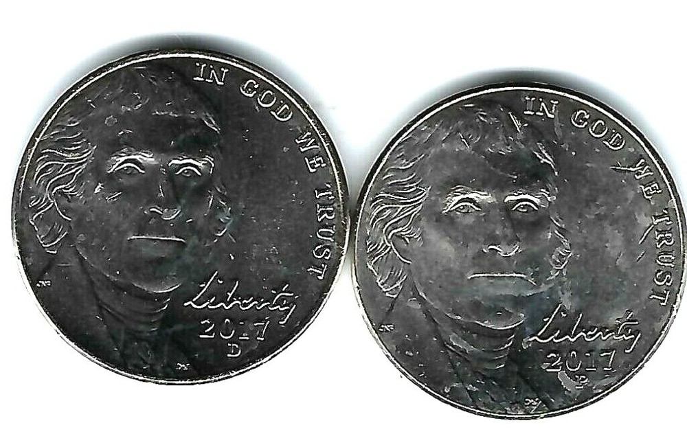 2017-P+D Uncirculated Two Types Jefferson Nickel Five Cent Coins!