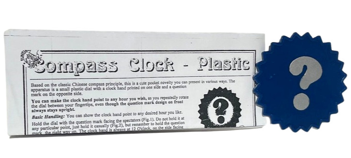 1 COMPASS CLOCK Close Up Pocket Magic Trick Blue Plastic ? Mark Disc Dial Puzzle