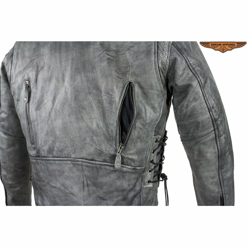 Men's Gray Motorcycle Jacket With Gun Pockets