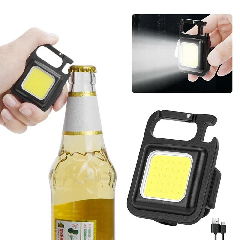 COB Mini Flashlight Portable Keychain LED Work Light USB Rechargeable Waterproof