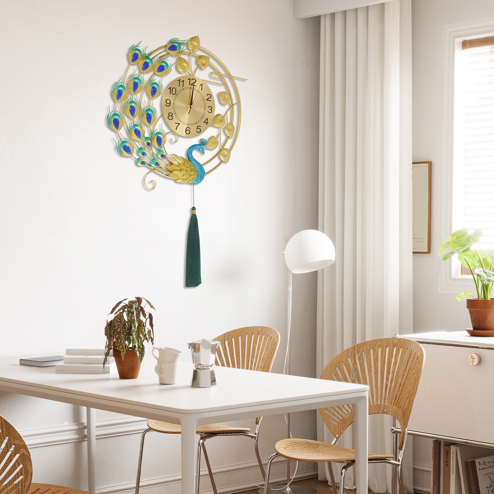 Peacock Wall Clock, Silent Art Wall Clock, Decorative Wall Clock