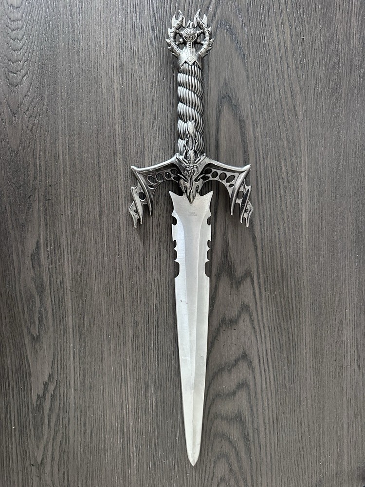 Fantasy Dragon Dagger Metal Handle & Blade Silver with Display Stand