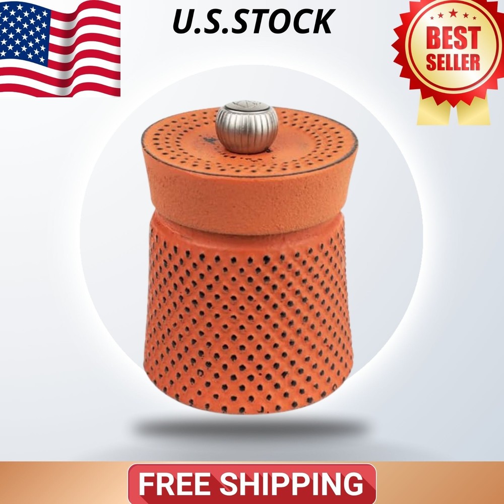 Cast Iron Pepper Mill, 8cm/3 Inch, Orange