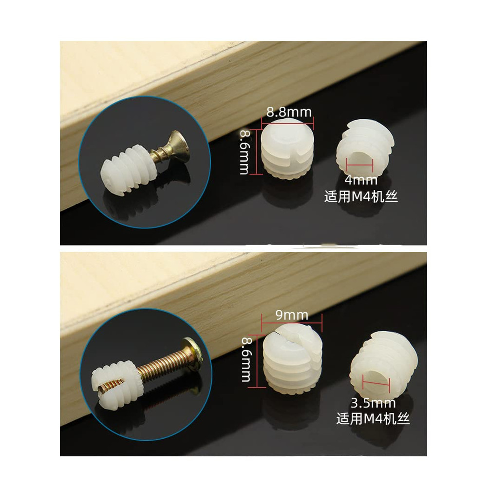 100Pcs Plastic Hinge Dowel Inserts Kit 4X10Mm Toothed Machine Thread Opening Pla