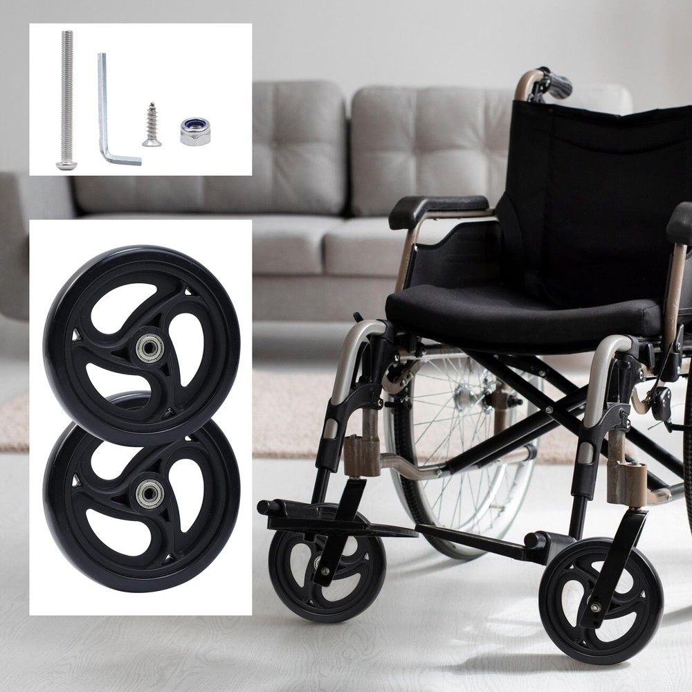 Wealrit Black Solid Walker Wheels Replacement - 6 Inch Drive Rollator Wheels ...