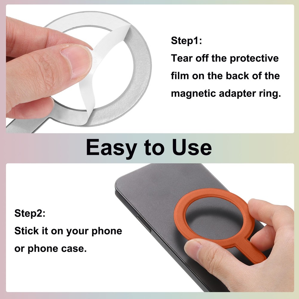 3Pcs Magnetic Adapter Ring, Leather Magnetic Sticker Ring, Orange