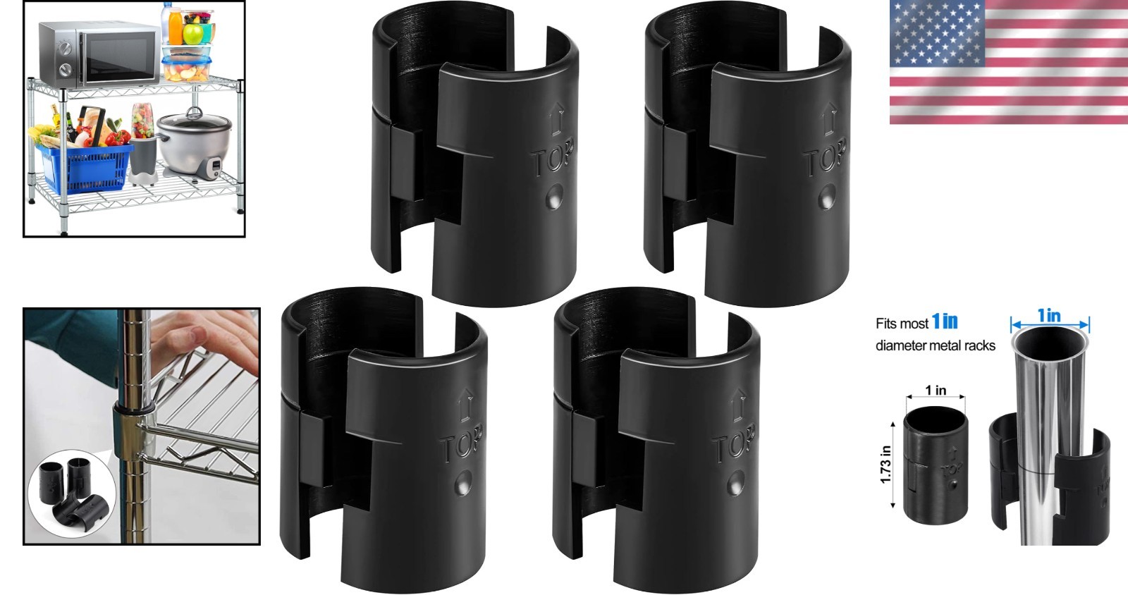 8 Pcs Shelf Lock Clips for 1" Posts - Durable Black Wire Shelving Replacements