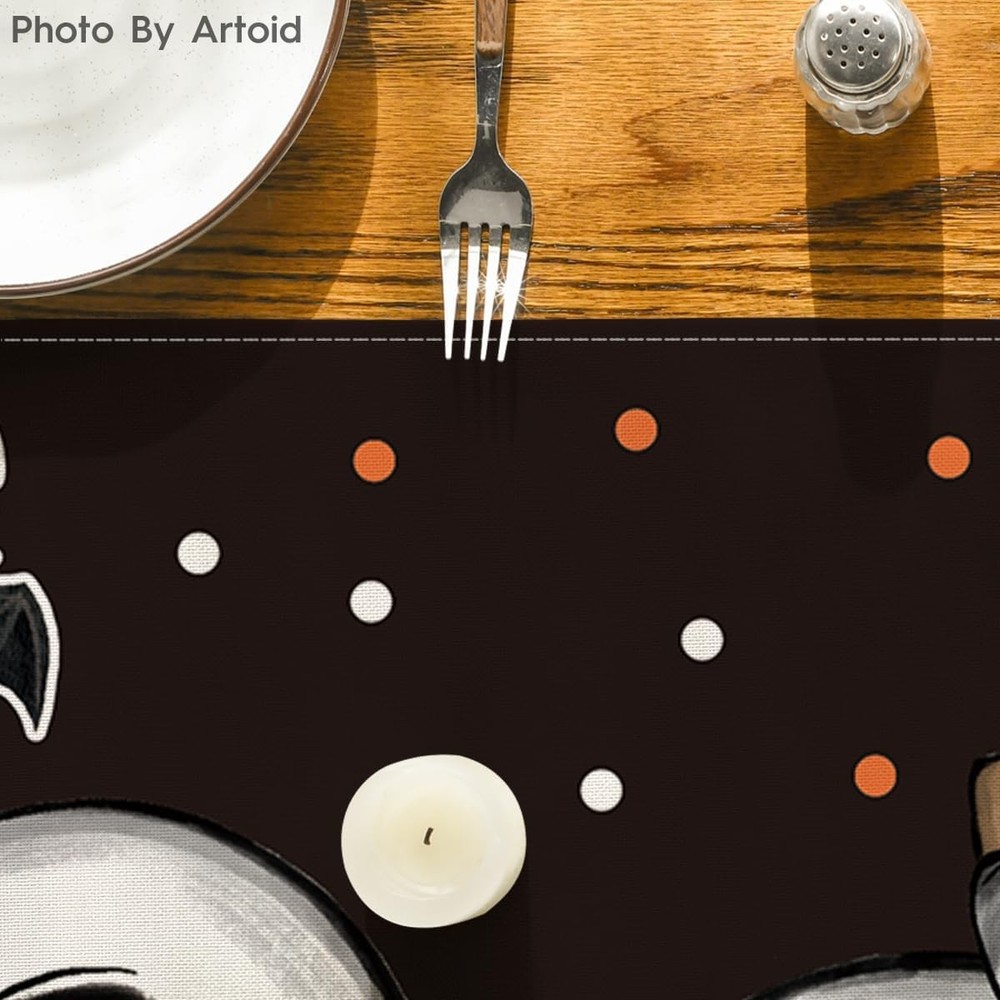 Artoid Mode Polka Dot Ghost Pumpkin 13" x 72", Table Runner, Black