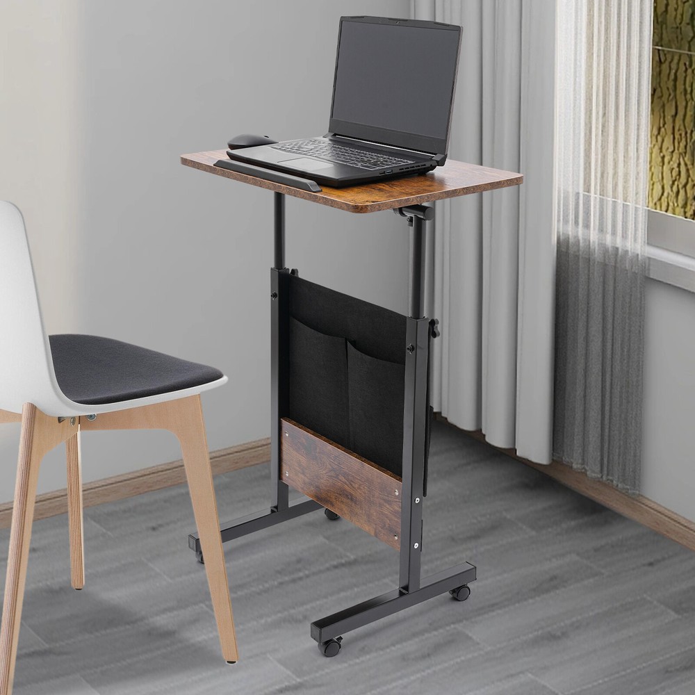Adjustable Standing Desk, Portable Laptop Desk, Rolling Computer Stand, Brown