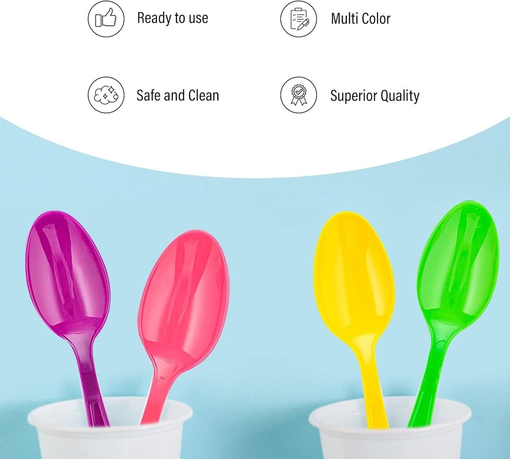 Candy Colored Medium Weight Polystyrene Plastic Tea spoons In Pink, Assorted