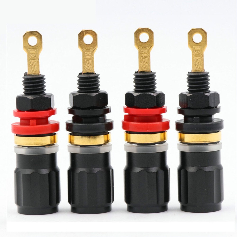 24k Gold Pure Copper Speaker Spade Terminal Binding Post Banana Socket Plug