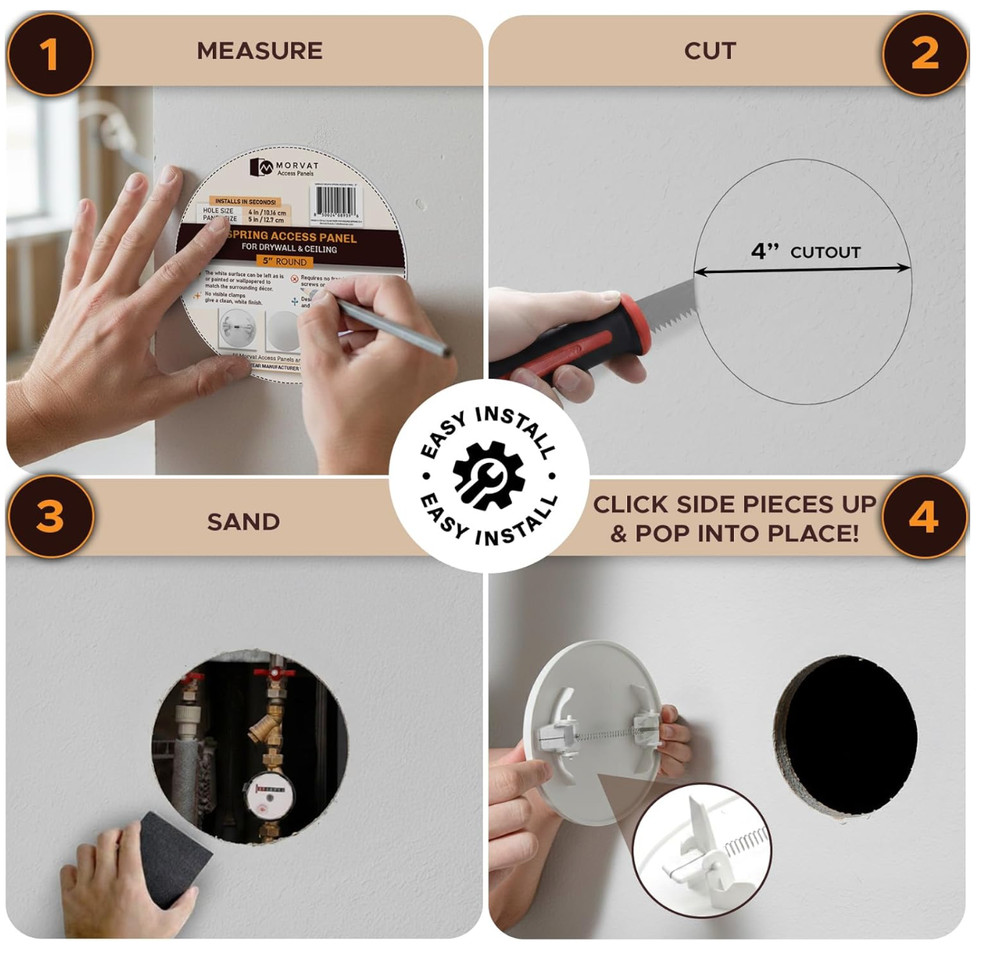 Morvat 5x5" Round Spring Access Panel 4 Pack White ABS Wall Cover