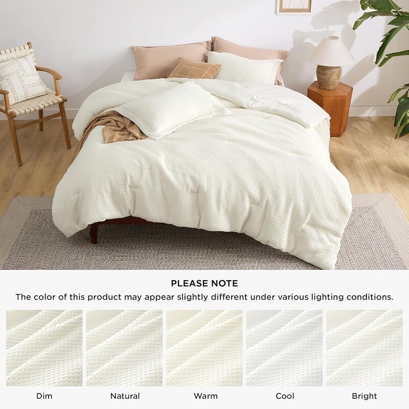 Waffle Comforter Set Queen Soft Breathable Microfiber Vintage Design 3 Pieces US