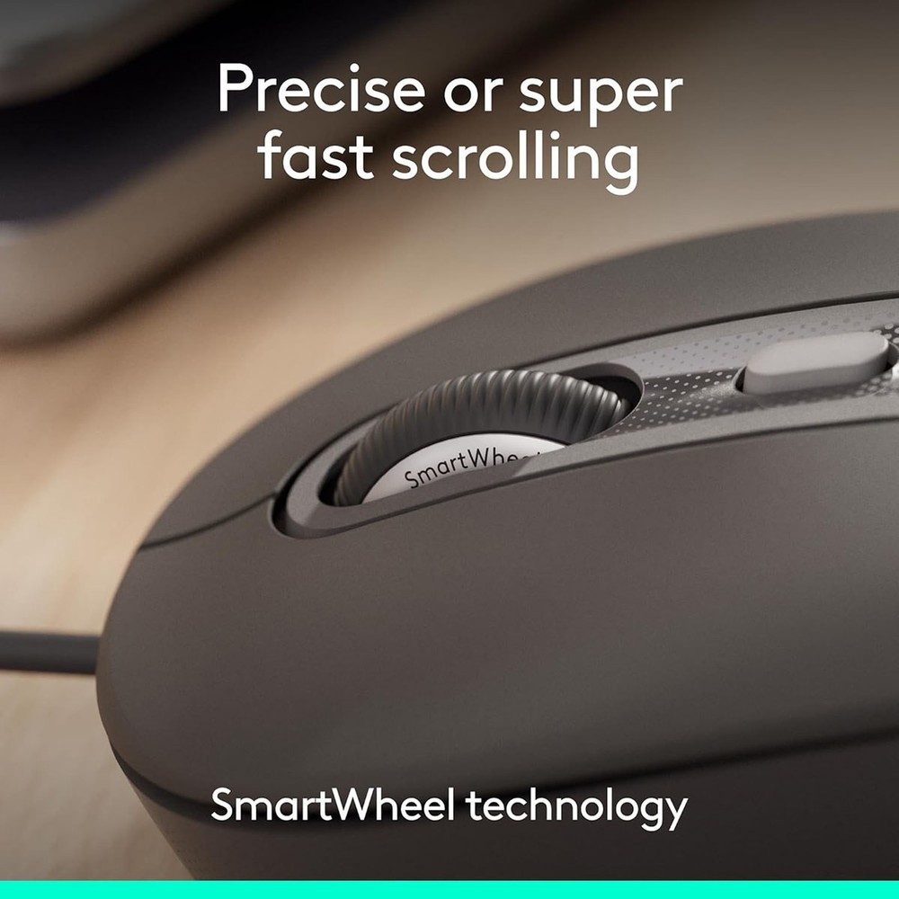 Logitech Signature M520 USB-C Wired Mouse, Large, Graphite