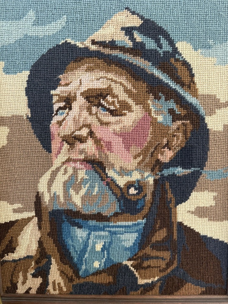 Old Sailor Needlepoint Framed Nautical Cape Cod Vintage