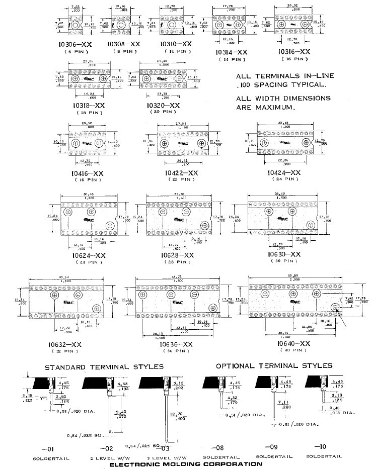 4 Pcs, IC SOCKET, 18 PIN DIP SOCKET, ELECTRONIC MOLDING CORP, EMC, 10318-01-445