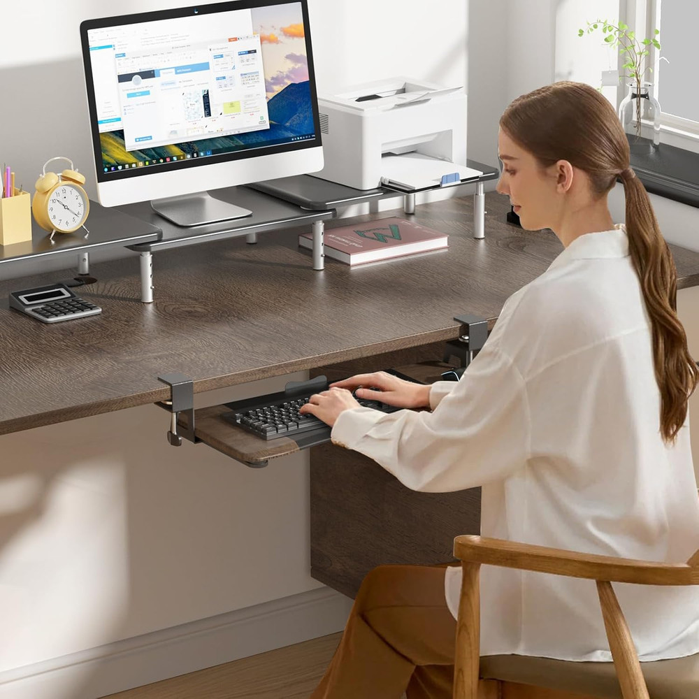 Keyboard Tray under Desk Pull Out with C Clamp Mount, Computer Keyboard & Mouse