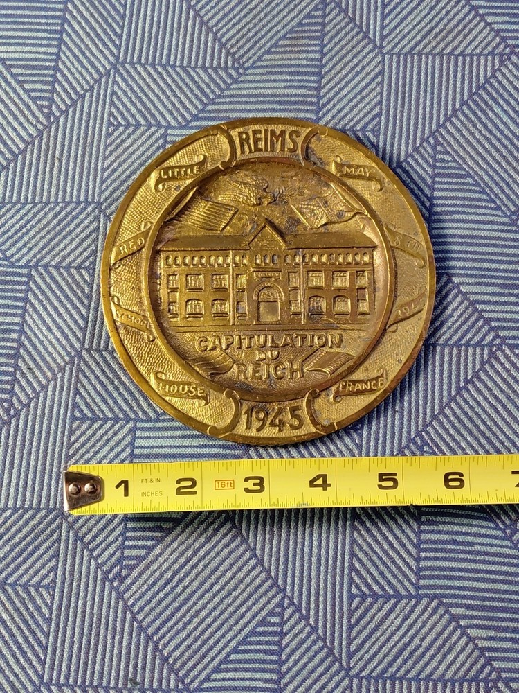 1945 Reims Capitulation Du Reich Shell Brass Plate WW2 Surrender