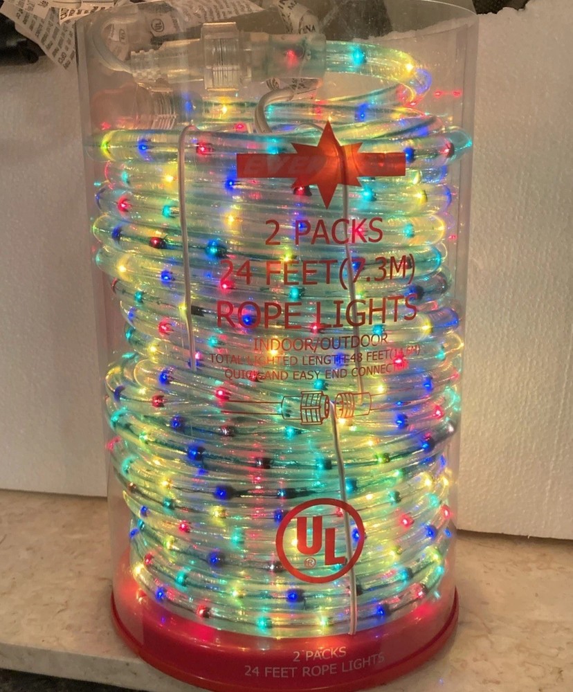 2 Everstar 24’ Multicolor Rope Lights 48’ Total, Connectable, Opened & Tested