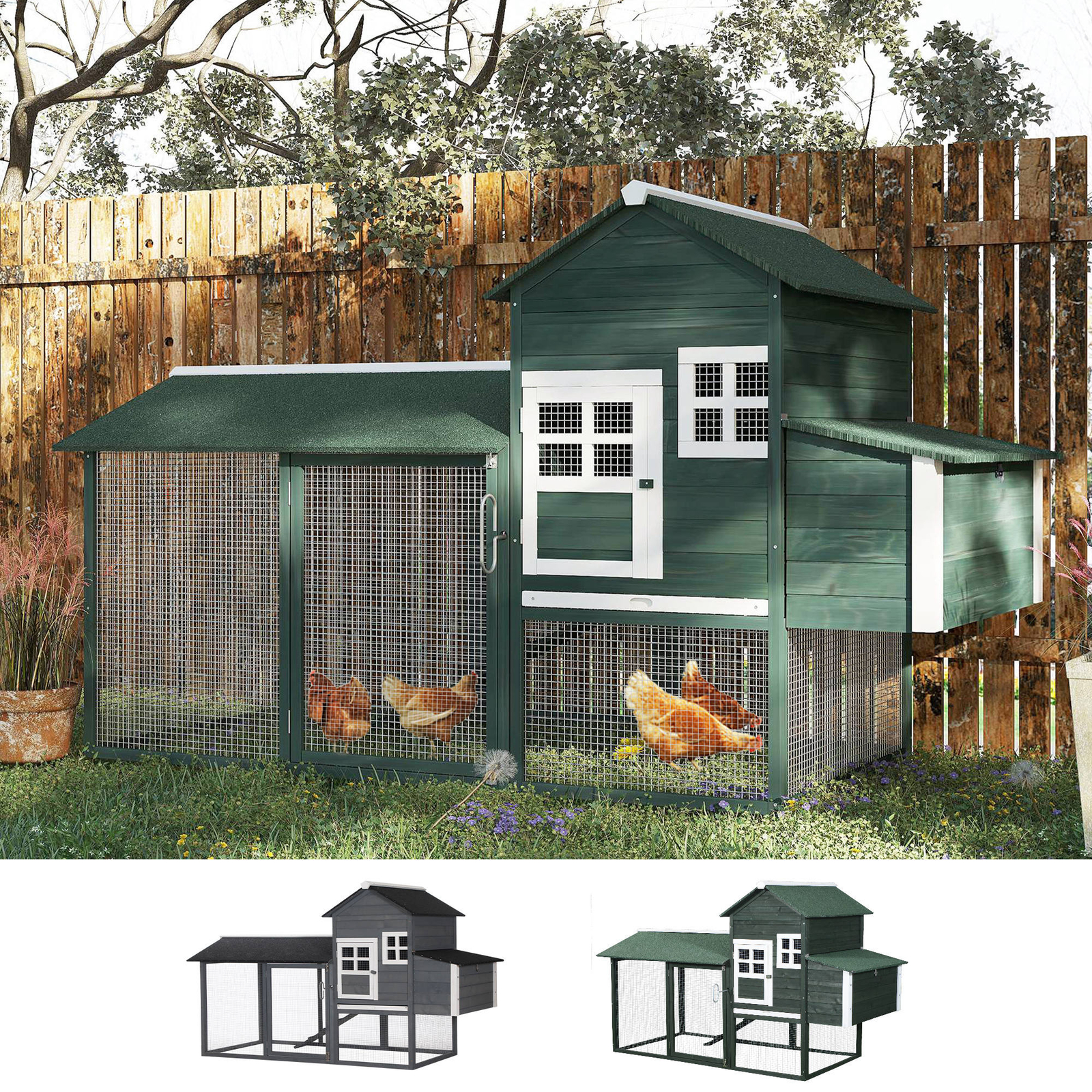 84" Wooden Chicken Coop Backyard Nest Box Hen House Wood Poultry Hutch Nesting