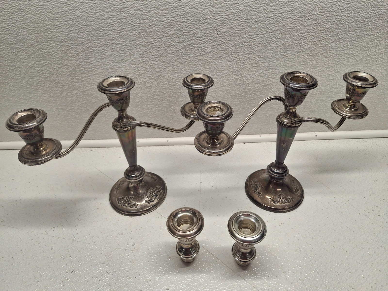 Vintage Gorham Sterling Silver Candelabra Candle Holders 890   (2) with Extras