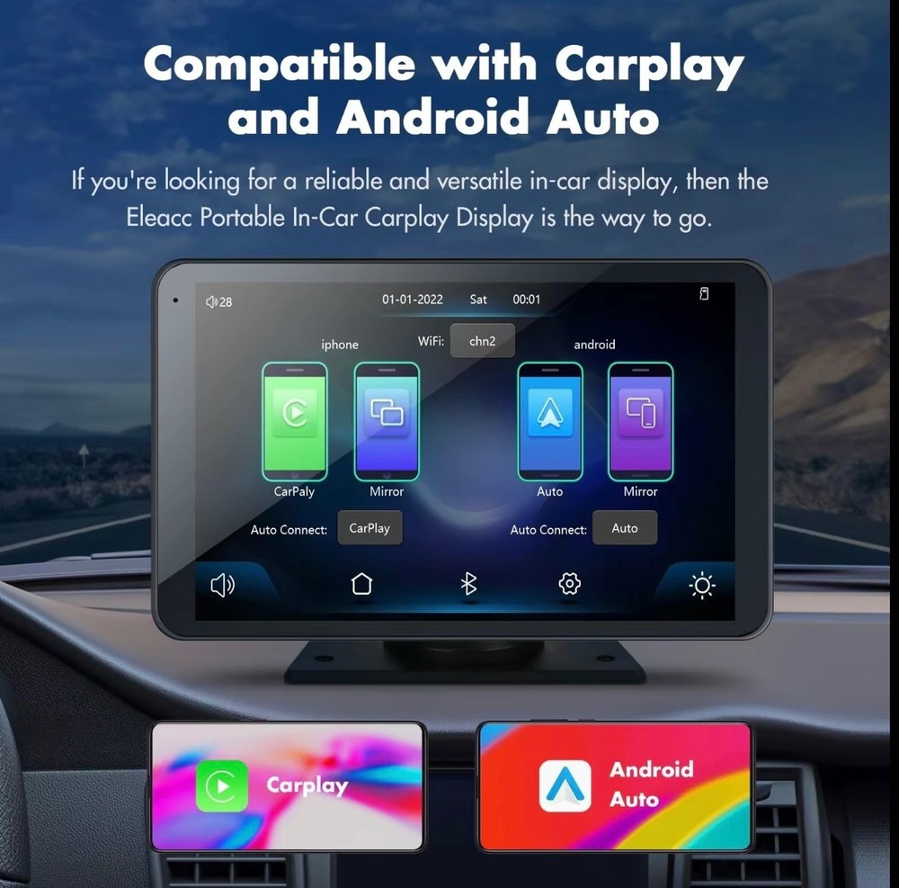 Portable Wireless Car Stereo Bluetooth Wireless Car Play/Android Backup camera