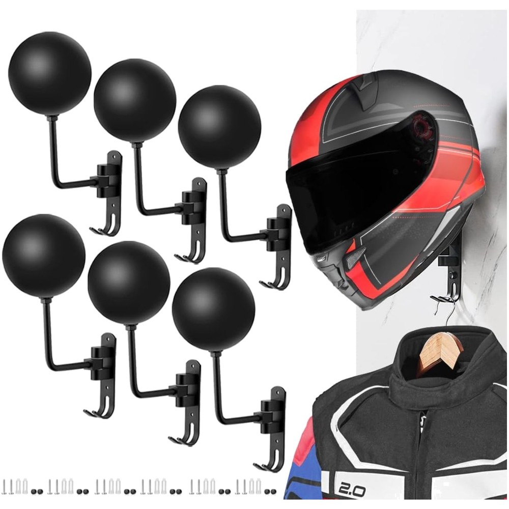 Rust-Resistant Wall Mount Helmet Holder - 6-Pack Convenient Storage Solution