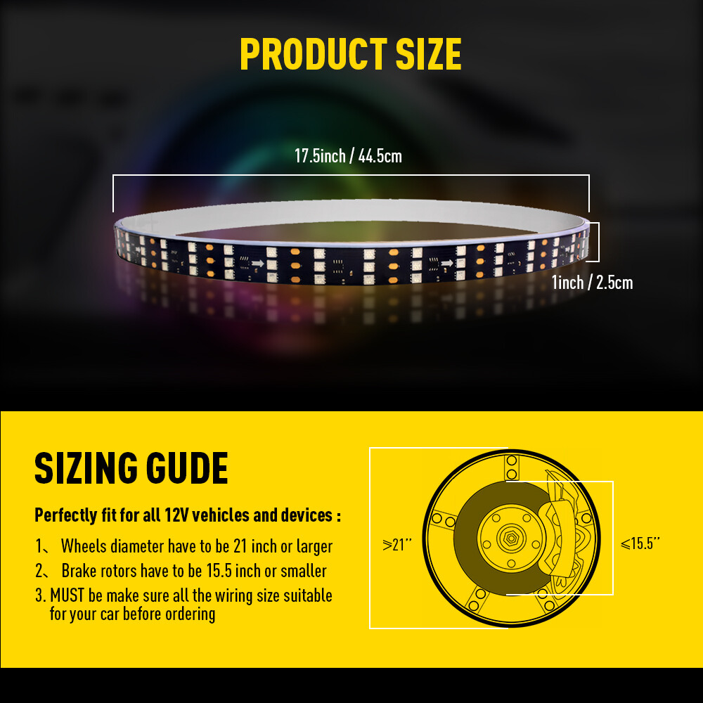 4x 17.5" Brightest QUAD ROW Multi-color RGB LED Car Truck Wheel Rings Rim Lights