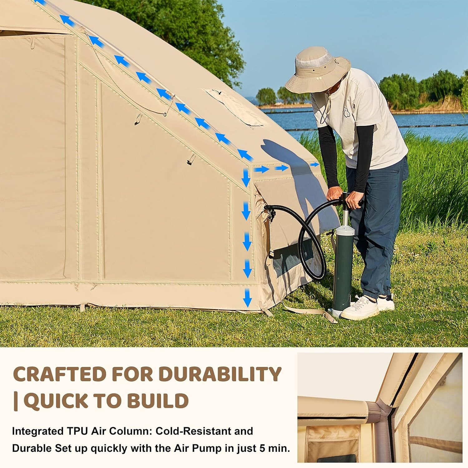 NAIZEA Inflatable Tents for Camping, Blow Up Tent & Hand Pump Stove Jack 6Person