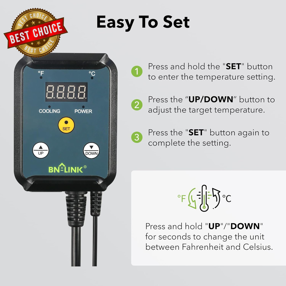 Digital Cooling Thermostat Controller, Temperature Controlled Outlet for Attic F