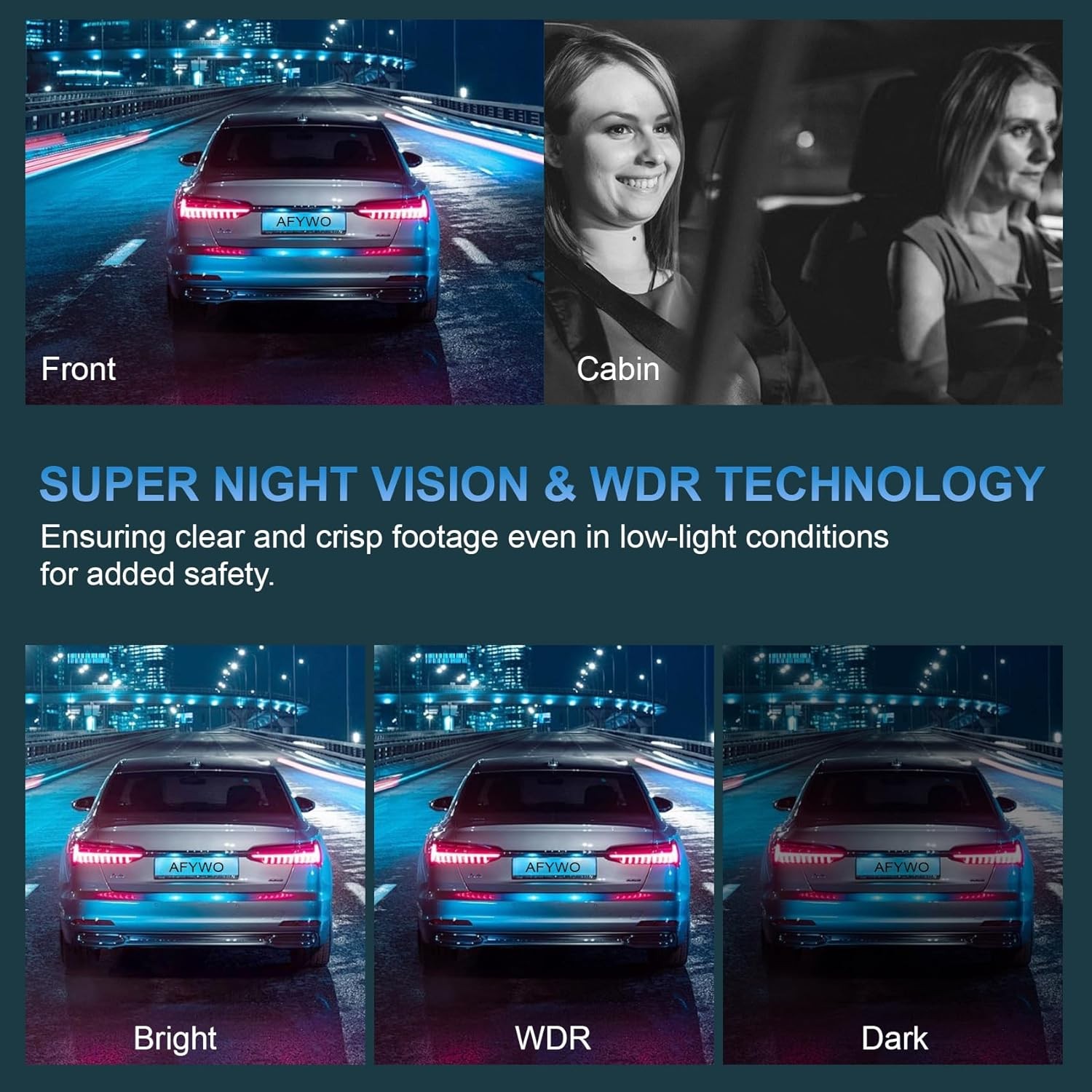 Dash Cam 4 Channel 360° Front Rear Inside DashCam, HD 1080P Car Camera 64GB