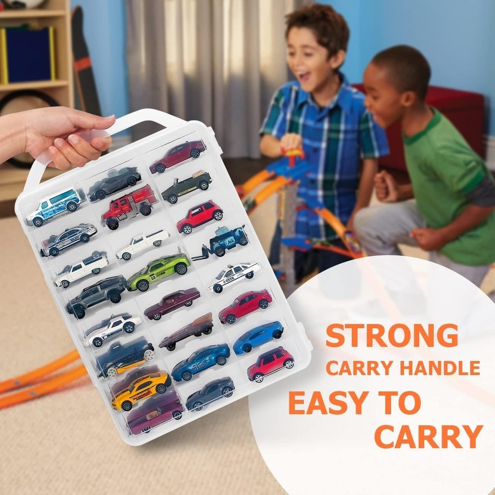 Double Sided Toy Car Case - 48 Compartments, Portable Design