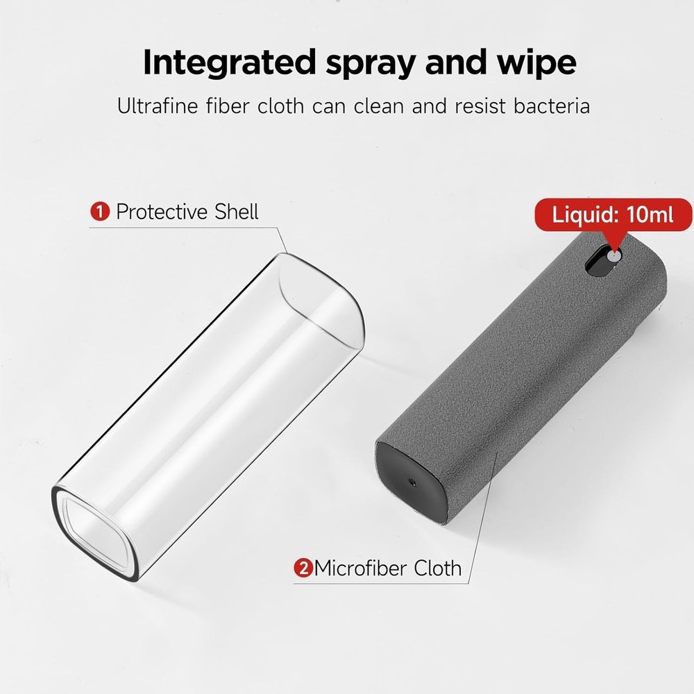 Portable Screen Cleaner Spray & Wipe with Transparent Shell for All Devices