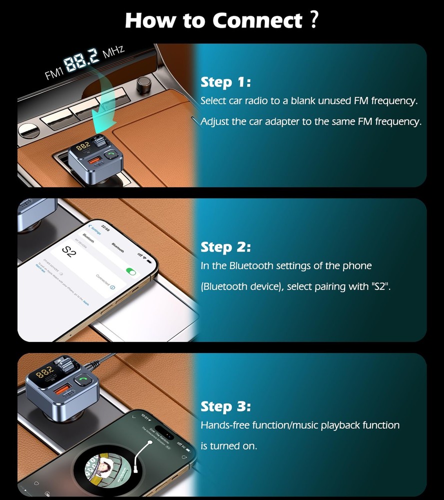 Adaptor Bluetooth Musica Radio FM Llamadas Cargador De Telefono Para Carro Coche