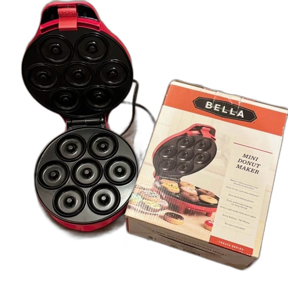 Bella Red Mini Bite Size Donut Maker Non Stick Healthy Even Baking