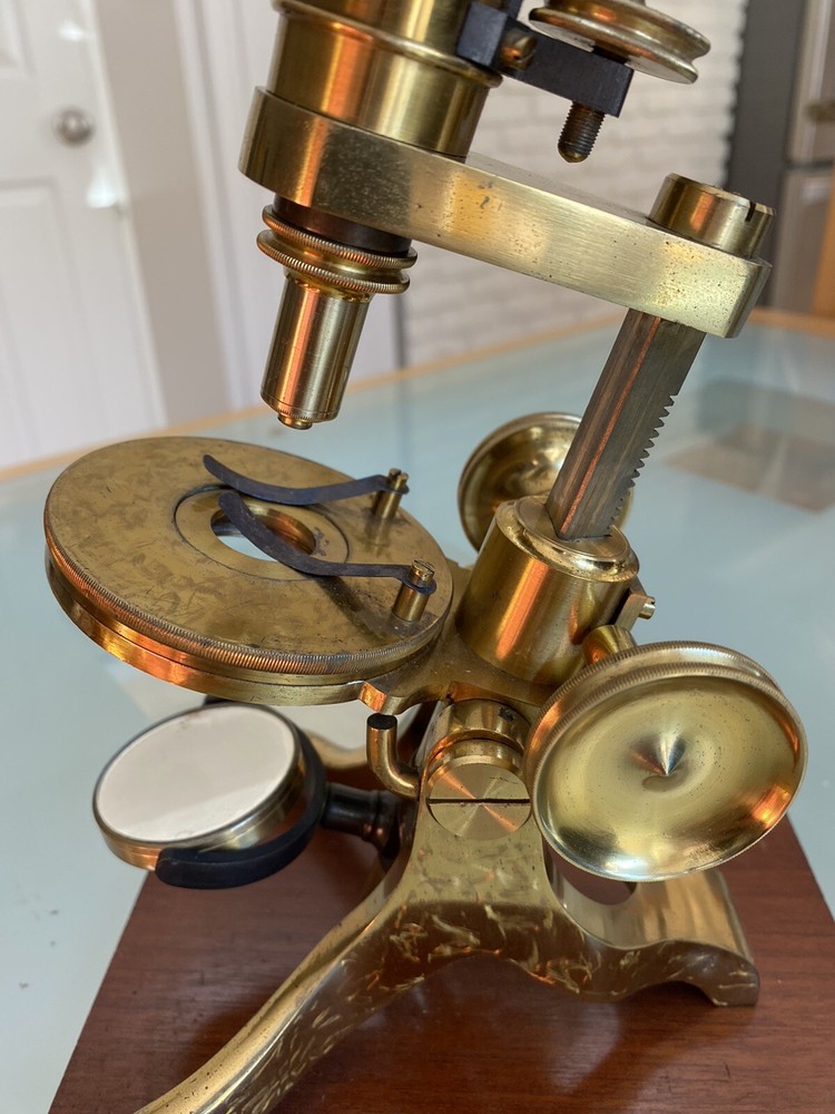 Antique Early English Brass Microscope. Unsigned.